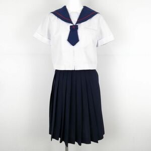 1円 セーラー服 スカート ネクタイ 上下3点セット トンボ 夏物 赤1本線 女子 学生服 福岡那珂川中学中 白 制服 中古 ランクC NA5403