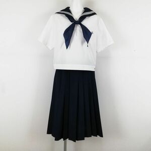 1 jpy sailor suit skirt scarf top and bottom 3 point set large size can ko- summer thing white 3ps.@ line woman school uniform Hyogo height sand high school white used rank C NA5271