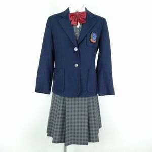 1 jpy blaser the best check skirt ribbon top and bottom 5 point set designation winter thing woman school uniform Kanagawa .. higashi middle . navy blue uniform used rank C NA5393