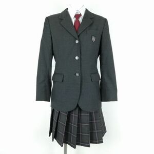 1 иен блейзер проверка юбка галстук верх и низ 4 позиций комплект указание 160A Fuji яхта зима предмет женщина школьная форма Tokyo маленький flat средняя школа серый б/у разряд B NA5391