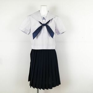 1円 セーラー服 スカート スカーフ 上下3点セット 夏物 白3本線 女子 学生服 兵庫大白書中学 白 制服 中古 ランクC NA5381