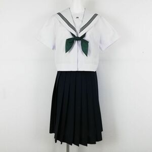 1 jpy sailor suit skirt scarf top and bottom 3 point set large size summer thing green 3ps.@ line woman school uniform Ooita three-ply middle . white uniform used rank C NA5237