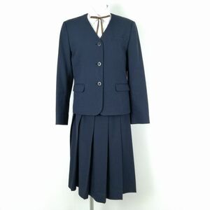 1円 イートン スカート 紐タイ 上下4点セット カンコー 冬物 女子 学生服 福岡久留米高校 紺 制服 中古 ランクC NA4076