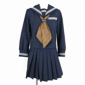 1 jpy sailor suit miniskirt scarf top and bottom 3 point set winter thing white 3ps.@ line woman school uniform Okayama . island middle . navy blue uniform used rank C NA5573