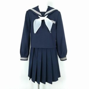 1 jpy sailor suit skirt scarf top and bottom 3 point set 170A large size Fuji yacht winter thing white 3ps.@ line woman middle . high school navy blue used rank C NA4916
