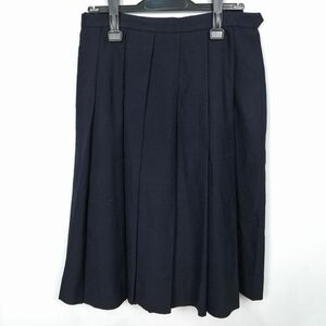 1円 スクールスカート 冬物 w66-丈65 紺 中学 高校 プリーツ 学生服 制服 女子 中古 HK7955