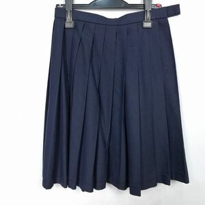 1円 スクールスカート 冬物 w63-丈56 紺 中学 高校 プリーツ 学生服 制服 女子 中古 HK7953