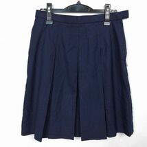 1円 スクールスカート 大きいサイズ 冬物 w72-丈52 紺 中学 高校 プリーツ 学生服 制服 女子 中古 HK7812_画像1