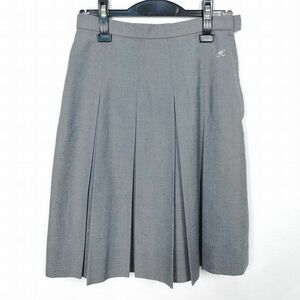 1円 スクールスカート 冬物 w66-丈57 グレー 中学 高校 プリーツ 学生服 制服 女子 中古 HK7962