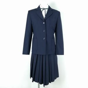 1円 ブレザー スカート 紐タイ 上下4点セット 160A オリーブデオリーブ 冬物 女子 学生服 中学 高校 紺 制服 中古 ランクC NA4727