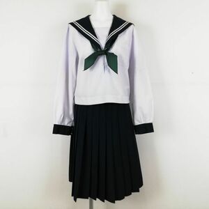 1円 セーラー服 スカート スカーフ 上下3点セット 170A 大きいサイズ 中間服 白2本線 女子 学生服 中学 高校 白 制服 中古 ランクC NA5273