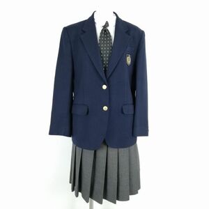 1円 ブレザー スカート ネクタイ 上下4点セット 大きいサイズ トンボ 冬物 女子 学生服 中学 高校 紺 制服 中古 ランクB NA5975