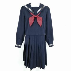 1 jpy sailor suit skirt scarf top and bottom 3 point set large size winter thing white 2 ps line woman school uniform middle . high school navy blue uniform used rank C NA5922