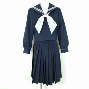 1 jpy sailor suit skirt scarf top and bottom 3 point set winter thing white 3ps.@ line woman school uniform middle . high school navy blue uniform used rank C NA5166