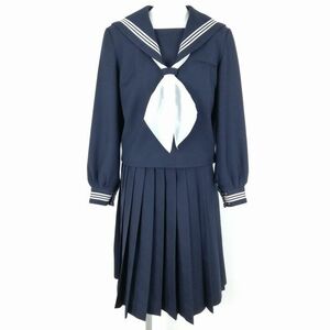 1 jpy sailor suit skirt scarf top and bottom 3 point set 165A large size winter thing white 3ps.@ line woman school uniform middle . high school navy blue uniform used rank C NA5053