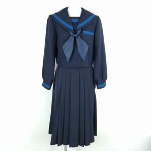 1 jpy sailor suit skirt scarf top and bottom 3 point set winter thing blue 3ps.@ line woman school uniform middle . high school navy blue uniform used rank C NA6030