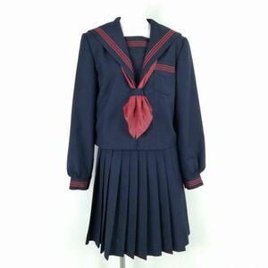 1 jpy sailor suit skirt scarf top and bottom 3 point set 170A large size winter thing red 3ps.@ line woman school uniform middle . high school navy blue uniform used rank C NA5524