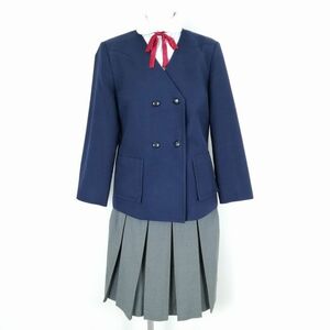 1円 イートン スカート リボン 上下4点セット 大きいサイズ 富士ヨット 冬物 女子 学生服 中学 高校 花紺 制服 中古 ランクC NA5226