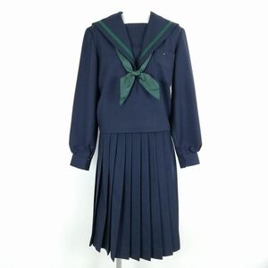 1 jpy sailor suit skirt scarf top and bottom 3 point set 155 winter thing green 3ps.@ line woman school uniform middle . high school navy blue uniform used rank C NA6058