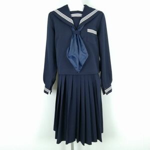 1 jpy sailor suit skirt scarf top and bottom 3 point set large size winter thing white 3ps.@ line woman school uniform middle . high school navy blue uniform used rank C NA5529