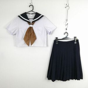 1 jpy sailor suit skirt scarf top and bottom 3 point set large size summer thing white 1 pcs line woman school uniform middle . high school white uniform used rank :C EY7302