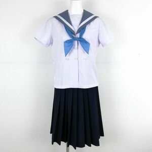1 jpy sailor suit skirt scarf top and bottom 3 point set summer thing white 1 pcs line woman school uniform middle . high school white uniform used rank C NA5971
