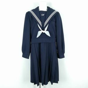 1 jpy sailor suit jumper skirt scarf top and bottom 3 point set designation large size can ko- winter thing white 3ps.@ line middle . high school navy blue used rank C NA5598