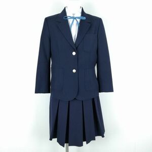 1円 ブレザー スカート 紐タイ 上下4点セット 冬物 女子 学生服 中学 高校 紺 制服 中古 ランクC NA5603