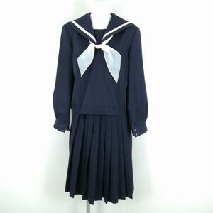 1 jpy sailor suit skirt scarf top and bottom 3 point set large size can ko- winter thing white 1 pcs line woman school uniform middle . high school navy blue used rank C NA5555