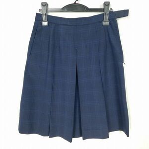 1円 スクールスカート 大きいサイズ 夏物 w72-丈57 チェック 中学 高校 プリーツ 学生服 制服 女子 中古 IN6948