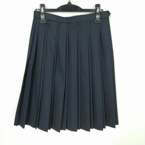 1円 スクールスカート 冬物 w66-丈57 ストライプ 中学 高校 プリーツ 学生服 制服 女子 中古 IN6648