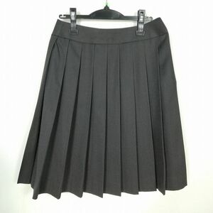 1円 スクールスカート 冬物 w66-丈60 ストライプ 中学 高校 プリーツ 学生服 制服 女子 中古 IN6645