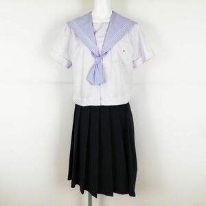 1円 セーラー服 スカート ネクタイ 上下3点セット 170A トンボ 夏物 白3本線 女子 学生服 中学 高校 白 制服 中古 ランクC NA6230