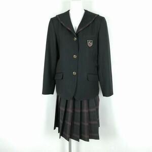 1 jpy sailor suit check skirt top and bottom 2 point set designation L large size Fuji yacht winter thing pattern 1 pcs line woman Kyushu industry high school black used rank C NA6243