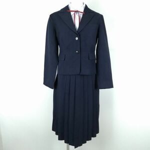 1円 ブレザー スカート 紐タイ 上下4点セット 冬物 女子 学生服 中学 高校 紺 制服 中古 ランクC NA5986