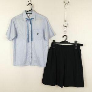 1 jpy blouse skirt cord Thai top and bottom 3 point set L large size summer thing woman school uniform Kyoto . south high school blue uniform used rank C NA0186