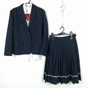 1円 ブレザー ジャンパースカート リボン 上下4点セット 冬物 女子 学生服 中学 高校 紺 制服 中古 ランクC EY7616