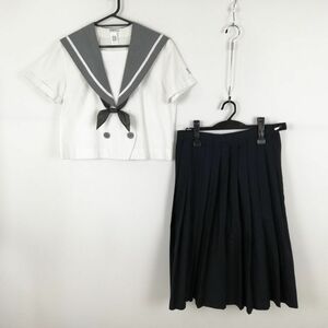 1円 セーラー服 スカート スカーフ 上下3点セット 夏物 白1本線 女子 学生服 中学 高校 白 制服 中古 ランクC EY7710