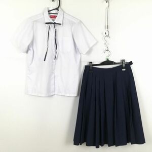 1円 ブラウス スカート 紐タイ 上下3点セット 155A 夏物 女子 学生服 中学 高校 白 制服 中古 ランクC EY9295