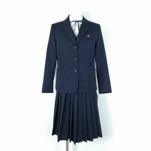 1円 ブレザー ベスト スカート 紐タイ 上下5点セット 指定 冬物 女子 学生服 中学 高校 紺 制服 中古 ランクC NA4847