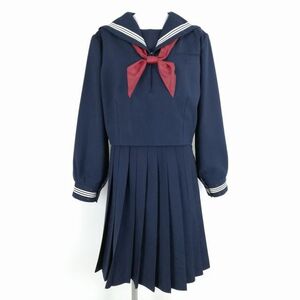 1円 セーラー服 スカート スカーフ 上下3点セット 大きいサイズ 冬物 白3本線 女子 学生服 中学 高校 紺 制服 中古 ランクC NA5943