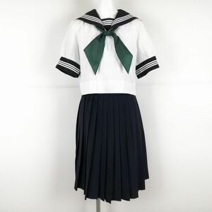 1 jpy sailor suit skirt scarf top and bottom 3 point set large size summer thing white 3ps.@ line woman school uniform middle . high school white uniform used rank C NA6337