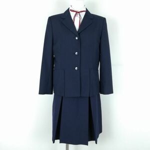 1円 ブレザー スカート 紐タイ 上下4点セット 155A 冬物 女子 学生服 中学 高校 紺 制服 中古 ランクC NA4763