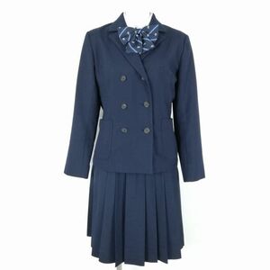 1円 ブレザー スカート リボン 上下4点セット 冬物 女子 学生服 中学 高校 紺 制服 中古 ランクC NA5039