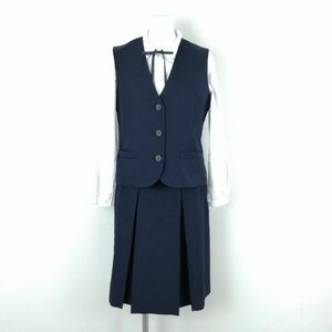 1円 ベスト スカート 紐タイ 上下4点セット 冬物 女子 学生服 中学 高校 紺 制服 中古 ランクB NA3904