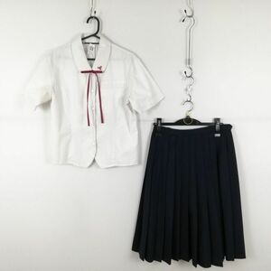 1円 ブラウス スカート 紐タイ 上下3点セット L 大きいサイズ 夏物 女子 学生服 福岡東筑高校 白 制服 中古 ランクC NA0183