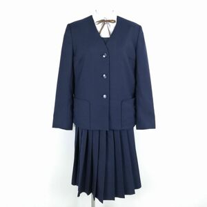 1円 イートン ベスト スカート 紐タイ 上下5点セット 165A オリーブデオリーブ 冬物 女子 学生服 中学 高校 紺 制服 中古 ランクC NA5951