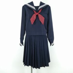 1円 セーラー服 スカート スカーフ 上下3点セット 165A 大きいサイズ 冬物 白3本線 女子 学生服 中学 高校 紺 制服 中古 ランクC NA6316