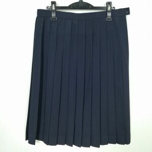 1円 スクールスカート 大きいサイズ 夏物 w78-丈67 紺 中学 高校 プリーツ 学生服 制服 女子 中古 IN6836