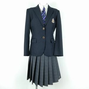 1円 ブレザー チェックスカート ネクタイ 上下4点セット 指定 160A 富士ヨット 冬物 女子 学生服 大阪梶中学 紺 制服 中古 ランクB NA6572